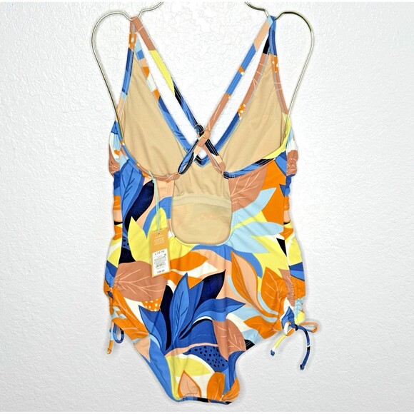 Kona Sol Twist Front Floral Print Shirred Med Coverage One Piece Swimsuit NEW! - Picture 3 of 16